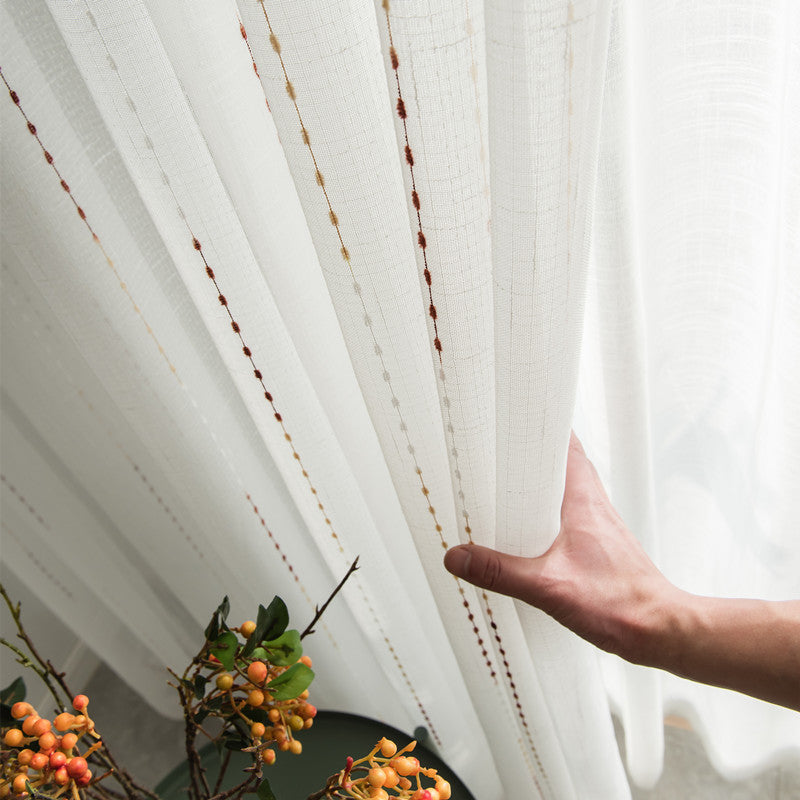 Woven Gradient Color Stripes Linen Texture Sheer Curtain