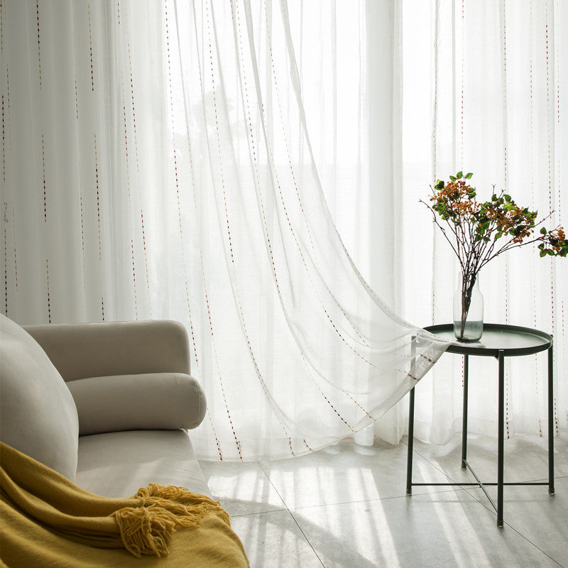 Woven Gradient Color Stripes Linen Texture Sheer Curtain