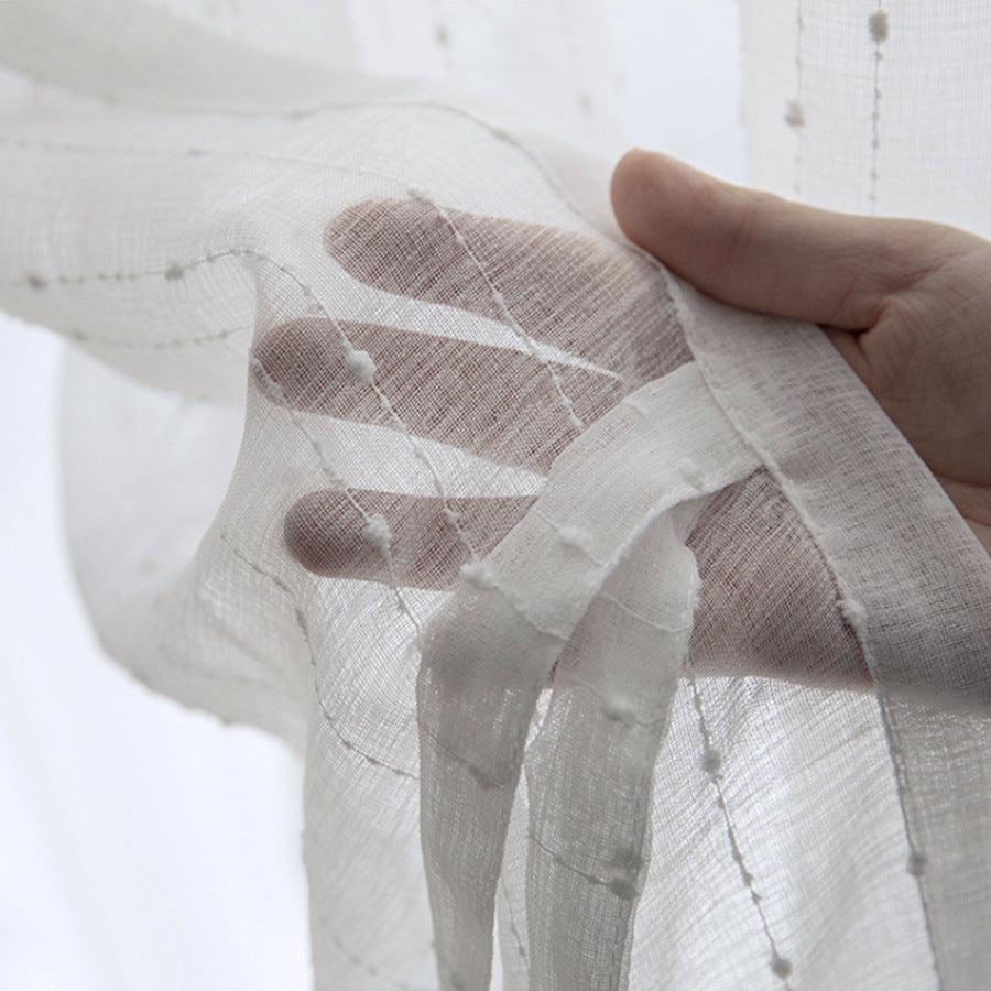 Raindrop Pattern Jacquard White Sheer Voile Tulle Curtains