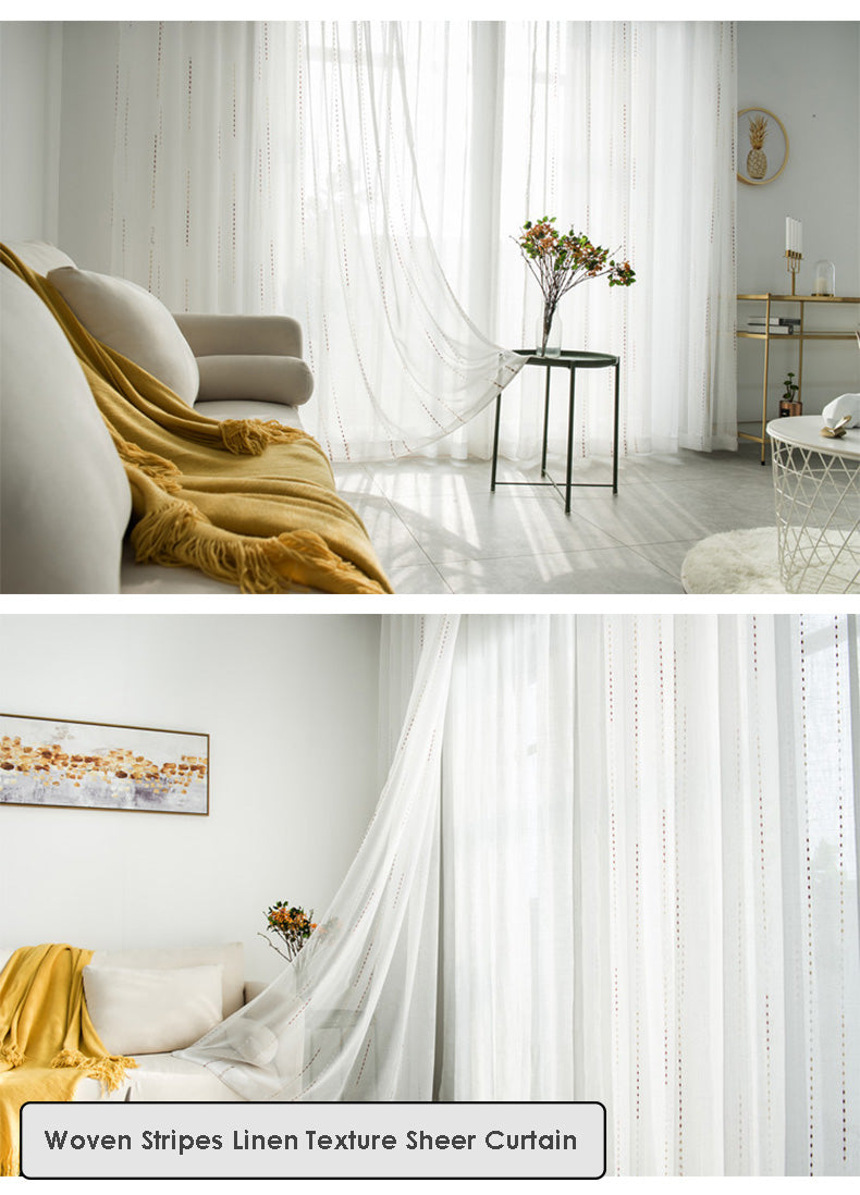 Woven Gradient Color Stripes Linen Texture Sheer Curtain
