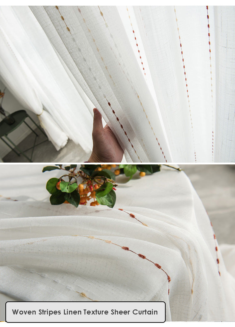 Woven Gradient Color Stripes Linen Texture Sheer Curtain