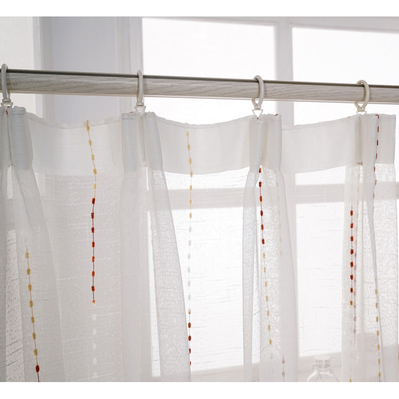 Woven Gradient Color Stripes Linen Texture Sheer Curtain