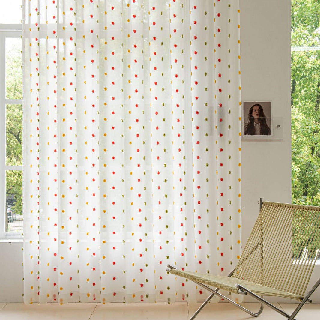 Full of Colourful Cotton Candy Sheer Curtain (Red, Yellow and Green)
