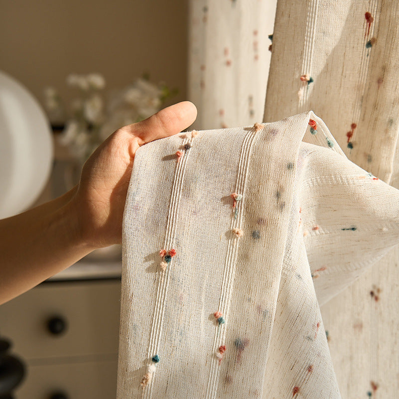 Colorful Candy Beam Woven Striped Linen Style Textured Sheer Curtains