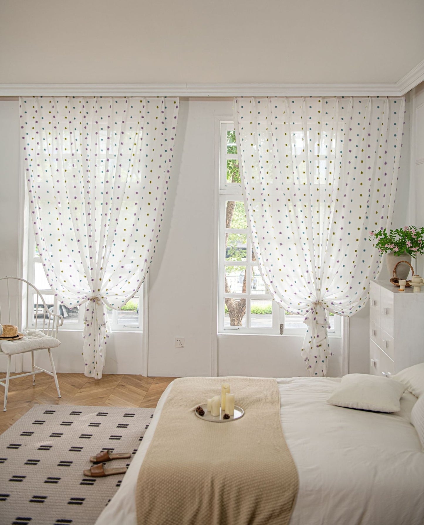 Full of Colourful Cotton Candy Sheer Curtain (Blue, Purple and Green)