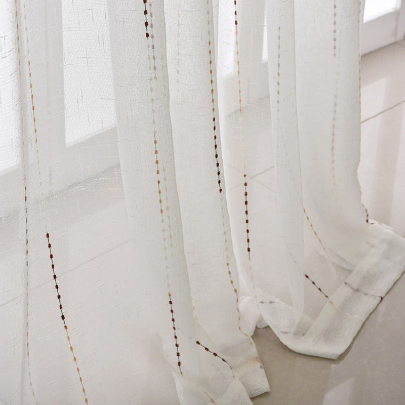 Woven Gradient Color Stripes Linen Texture Sheer Curtain