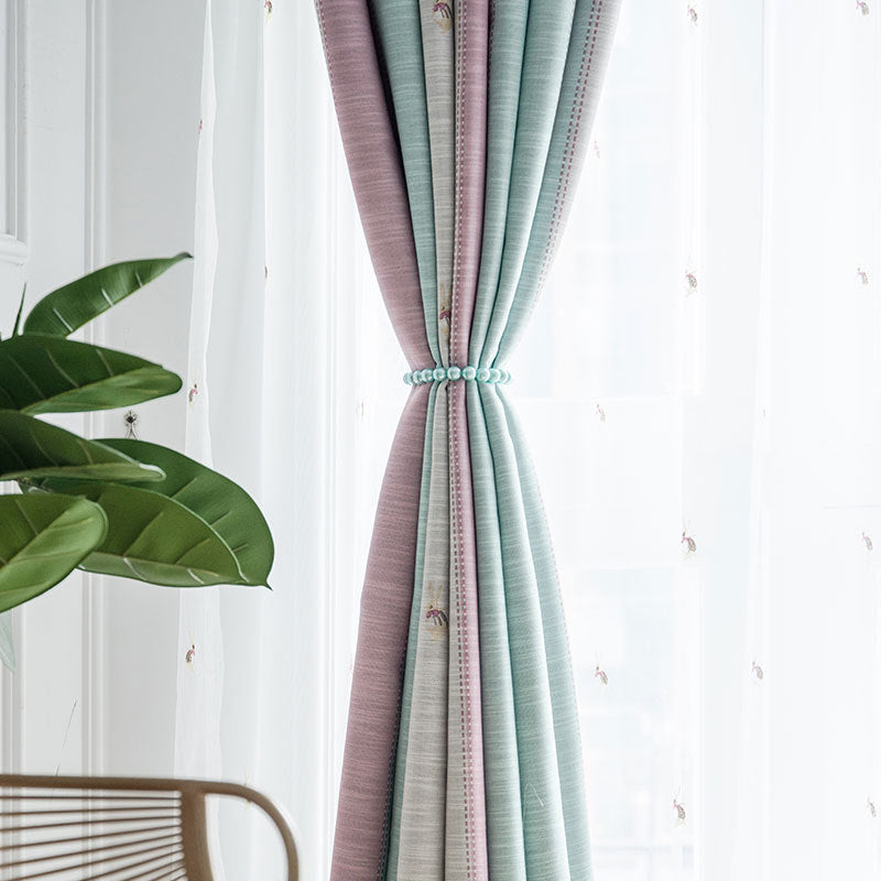 Sleeping Tiny Bunnies Embroidery White Sheer Curtain