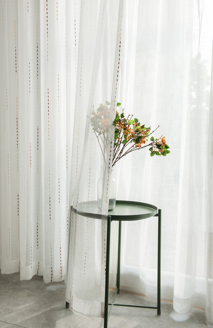 Woven Gradient Color Stripes Linen Texture Sheer Curtain