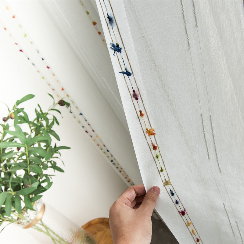 Colorful Woven Stripes Linen Texture Sheer Curtain