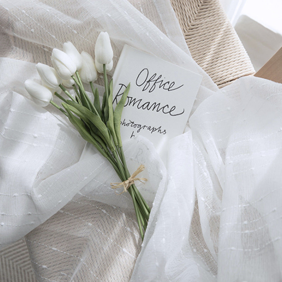 Raindrop Pattern Jacquard White Sheer Voile Tulle Curtains