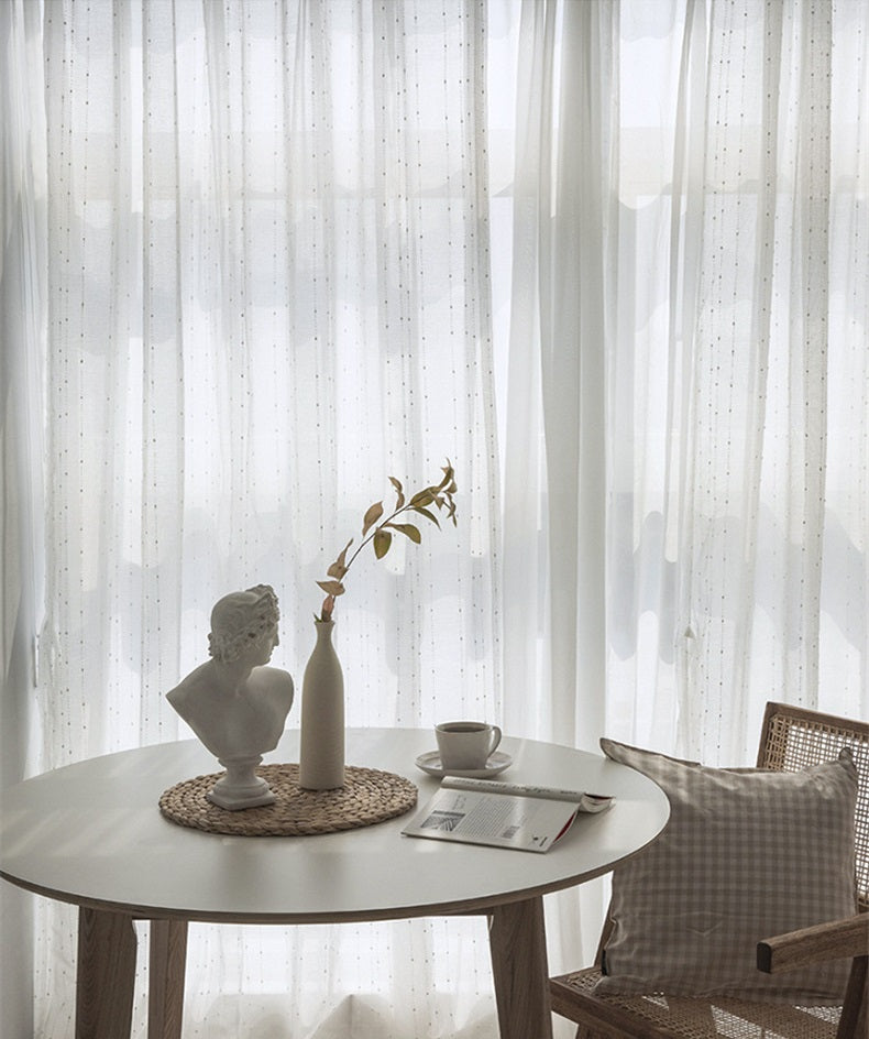 Raindrop Pattern Jacquard White Sheer Voile Tulle Curtains