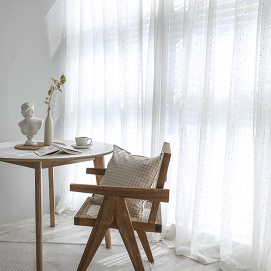 Raindrop Pattern Jacquard White Sheer Voile Tulle Curtains