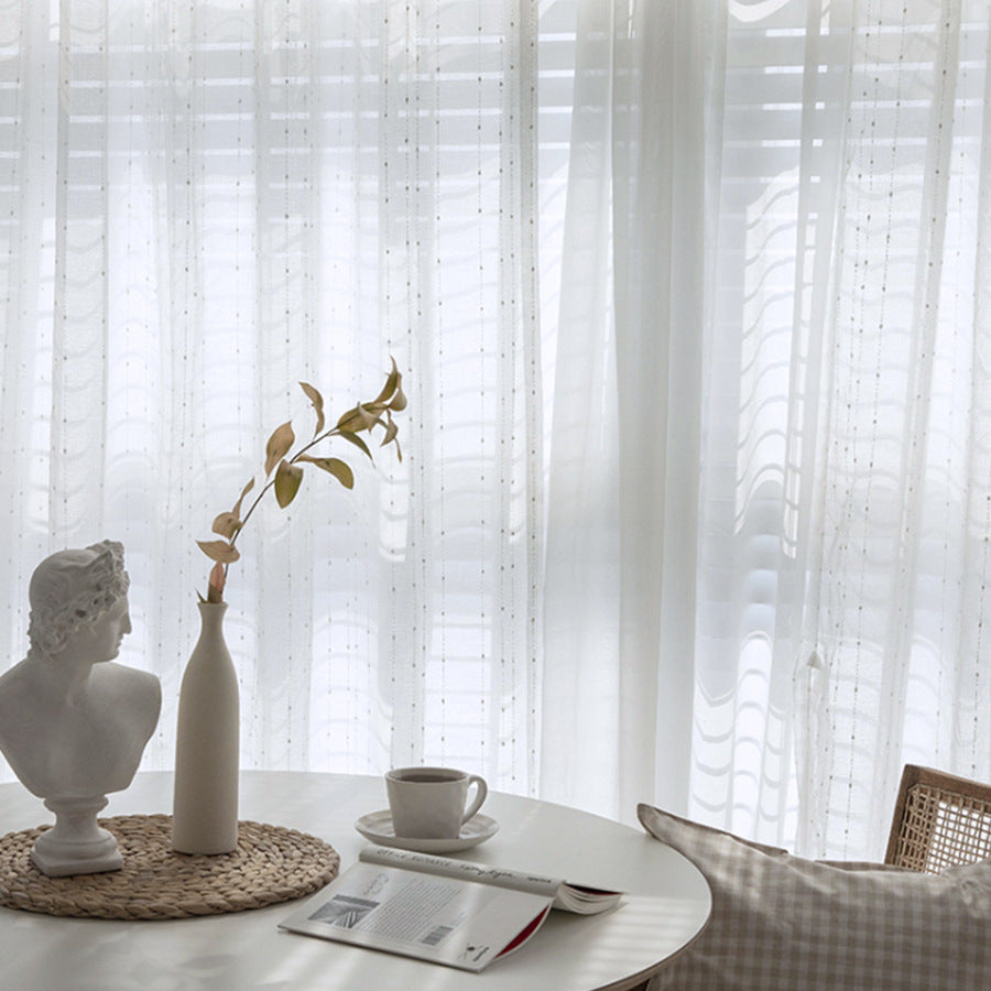 Raindrop Pattern Jacquard White Sheer Voile Tulle Curtains