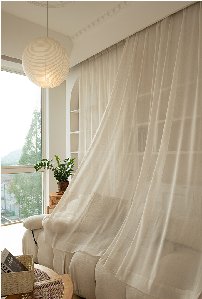 Simple Linen Style Textured Sheer Curtains
