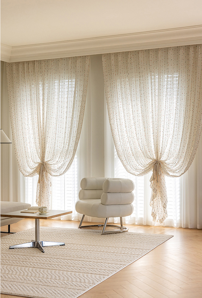 Colorful Candy Beam Woven Striped Linen Style Textured Sheer Curtains