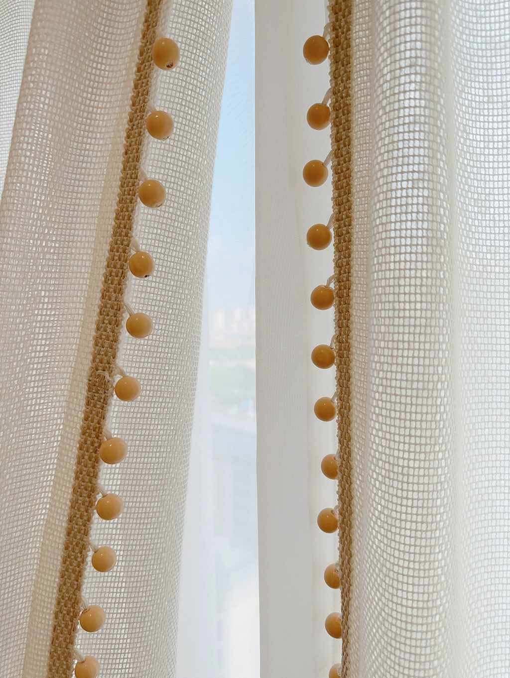 French Romantic Style Sheer Curtain with Wooden Beam Trim