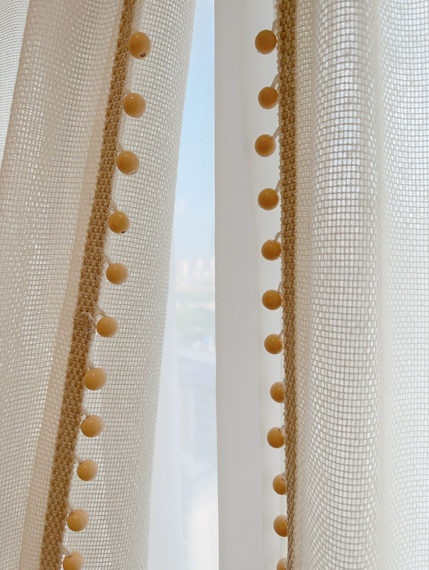 French Romantic Style Sheer Curtain with Wooden Beam Trim