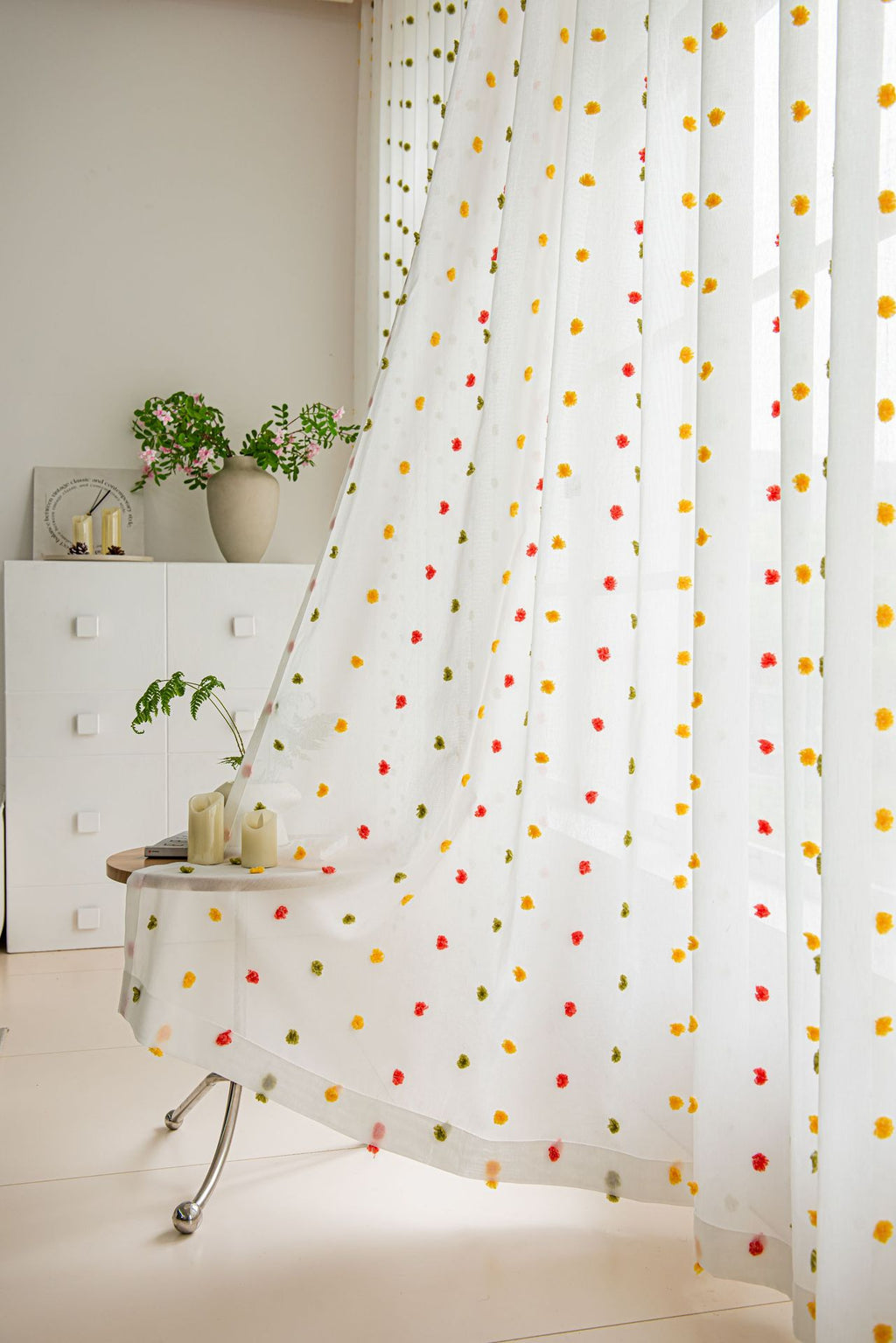 Full of Colourful Cotton Candy Sheer Curtain (Red, Yellow and Green)