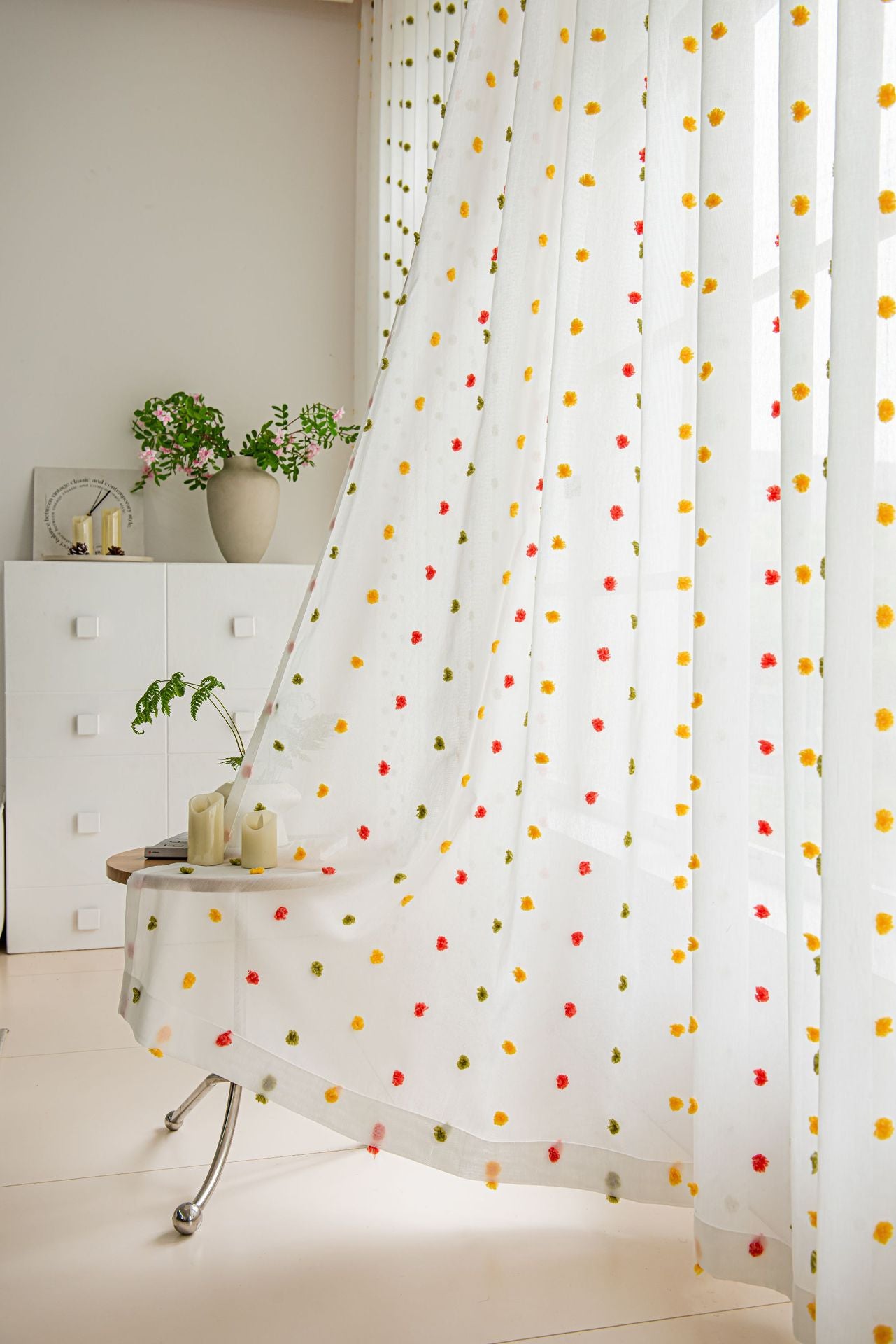 Full of Colourful Cotton Candy Sheer Curtain (Red, Yellow and Green)