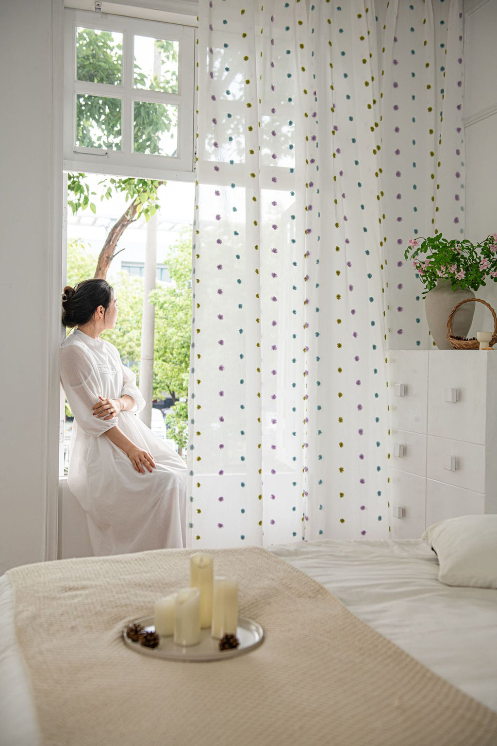 Full of Colourful Cotton Candy Sheer Curtain (Blue, Purple and Green)