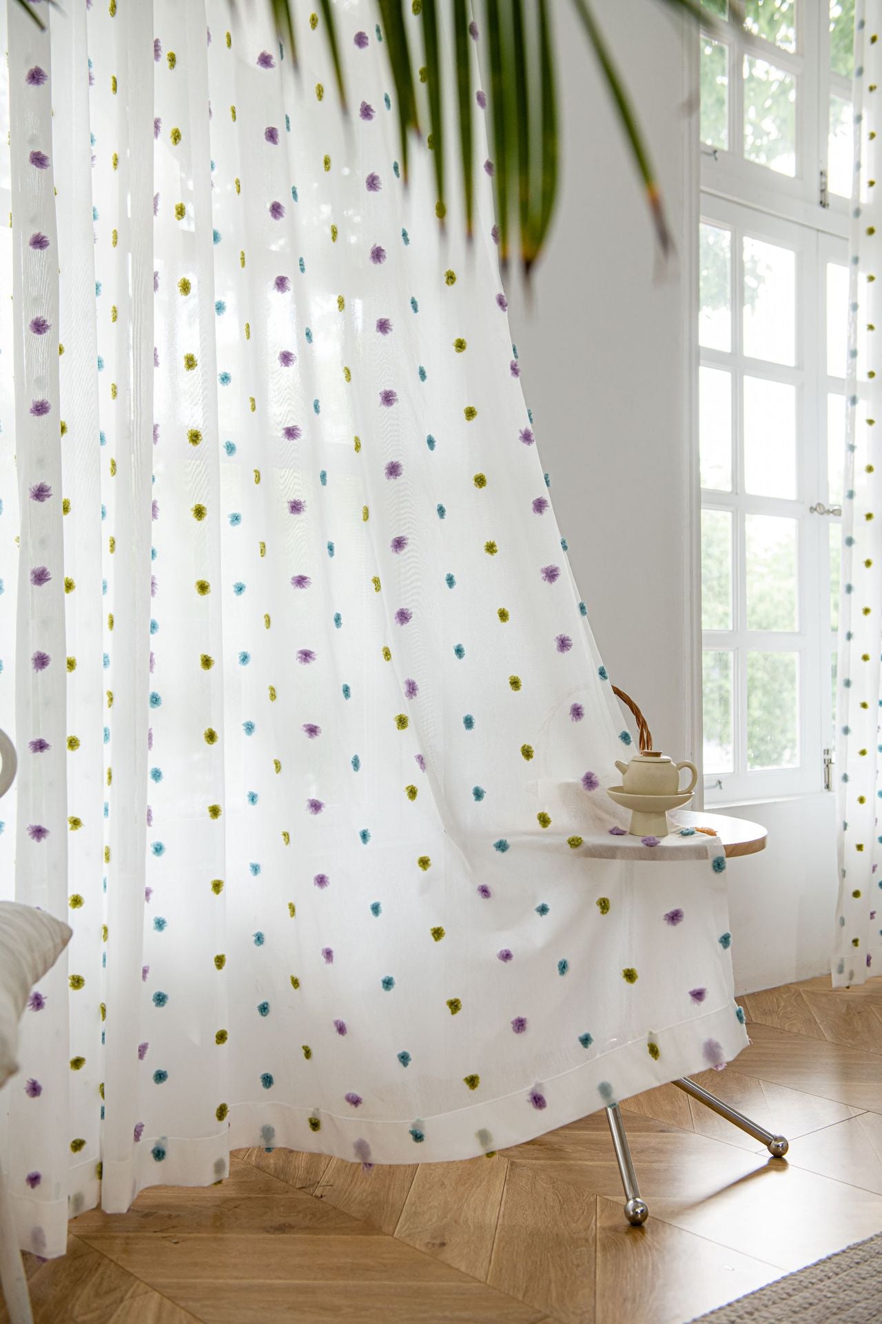 Full of Colourful Cotton Candy Sheer Curtain (Blue, Purple and Green)