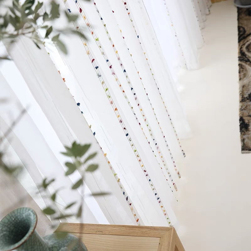 Colorful Woven Stripes Linen Texture Sheer Curtain