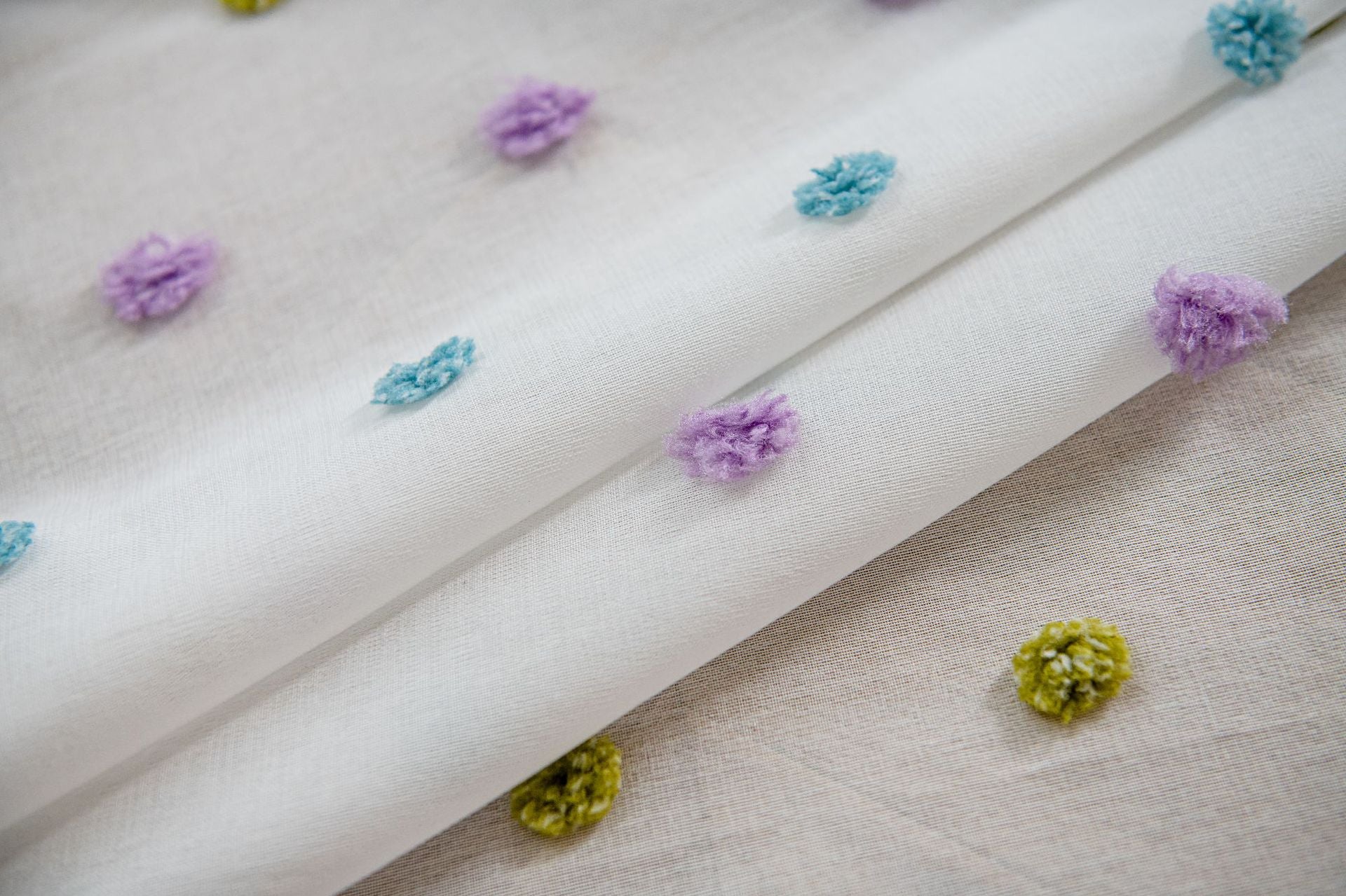 Full of Colourful Cotton Candy Sheer Curtain (Blue, Purple and Green)