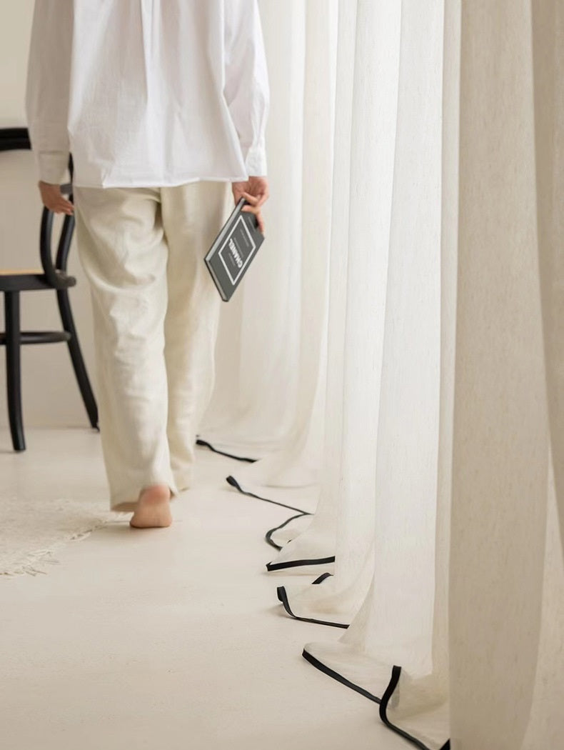 Custom Linen Pattern Sheer Curtain with Black Edge