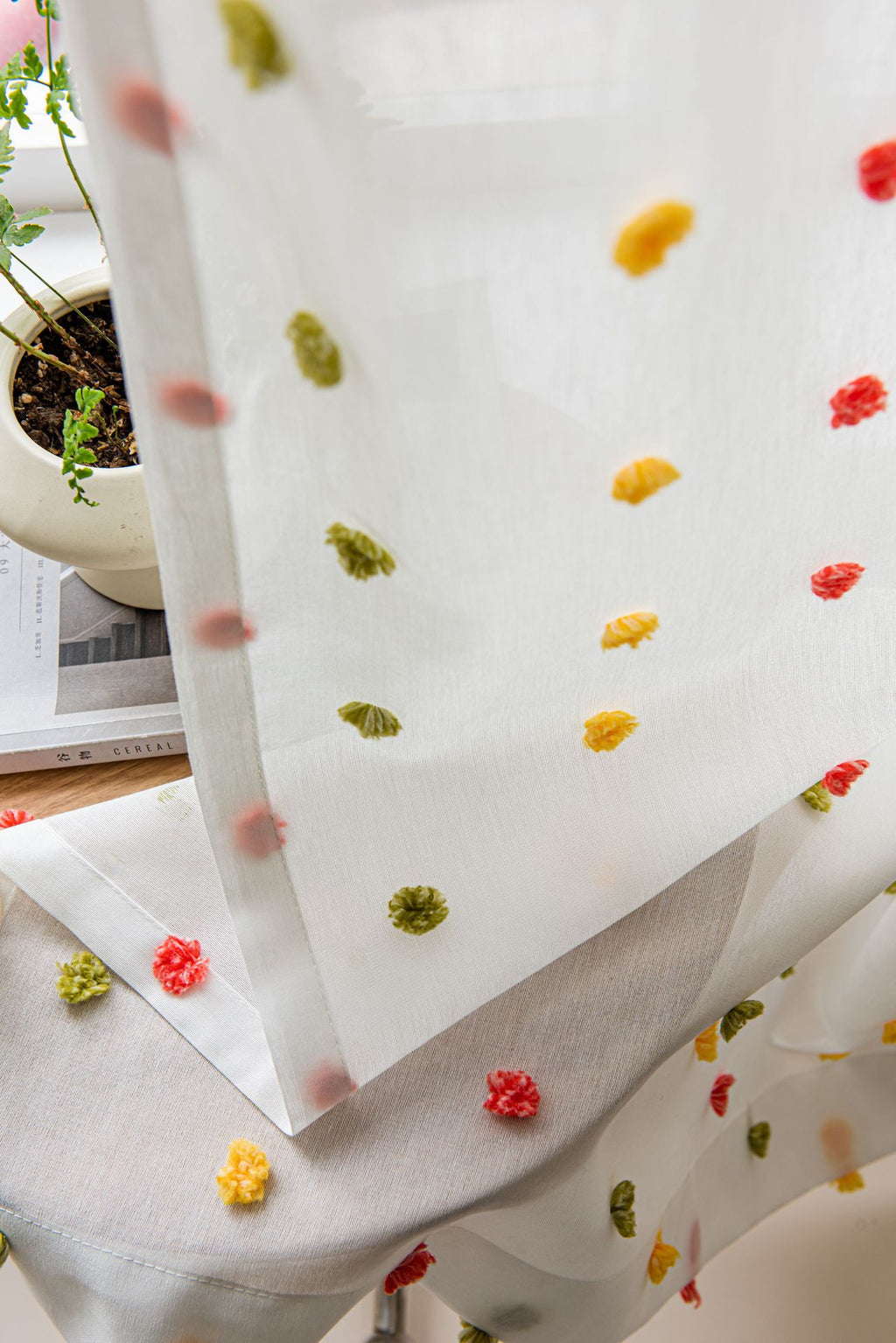 Full of Colourful Cotton Candy Sheer Curtain (Red, Yellow and Green)