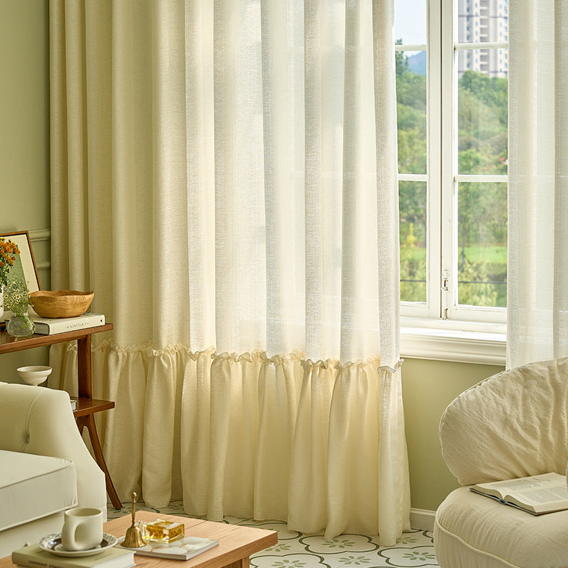 Sparkling Wire "Sunset" Ruffle Sheer Curtain, Luxury High Gloss Glitter Powder Tulle Champagne Gold Color Tulle, Ruffled Laced Curtain