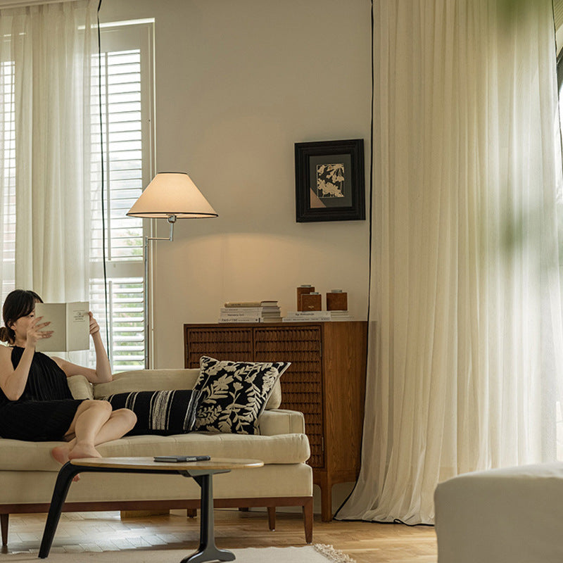 Custom Linen Pattern Sheer Curtain with Black Edge