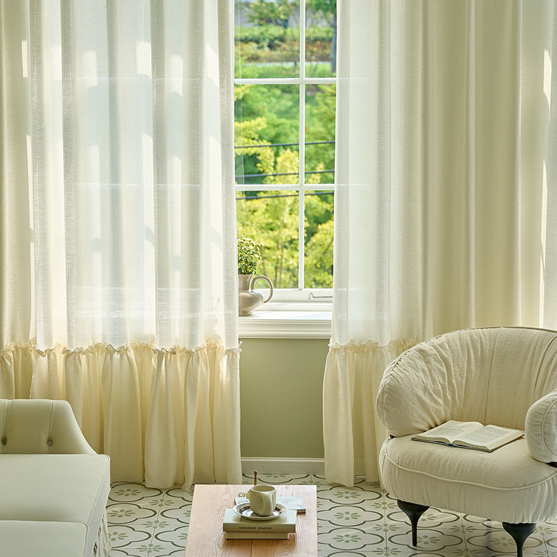 Sparkling Wire "Sunset" Ruffle Sheer Curtain, Luxury High Gloss Glitter Powder Tulle Champagne Gold Color Tulle, Ruffled Laced Curtain