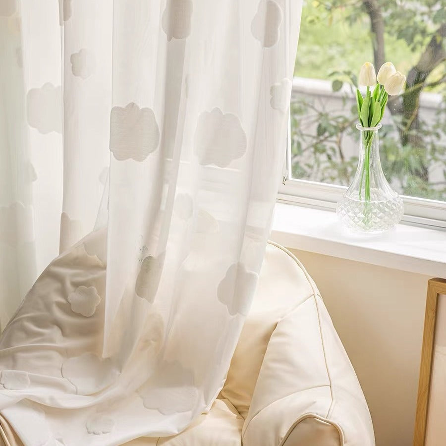 Kid Style White Cloud Embroidery Sheer Curtains, Kids Bedroom Curtain, Gray Curtain, Custom Made Sheer Voile Tulle Curtain