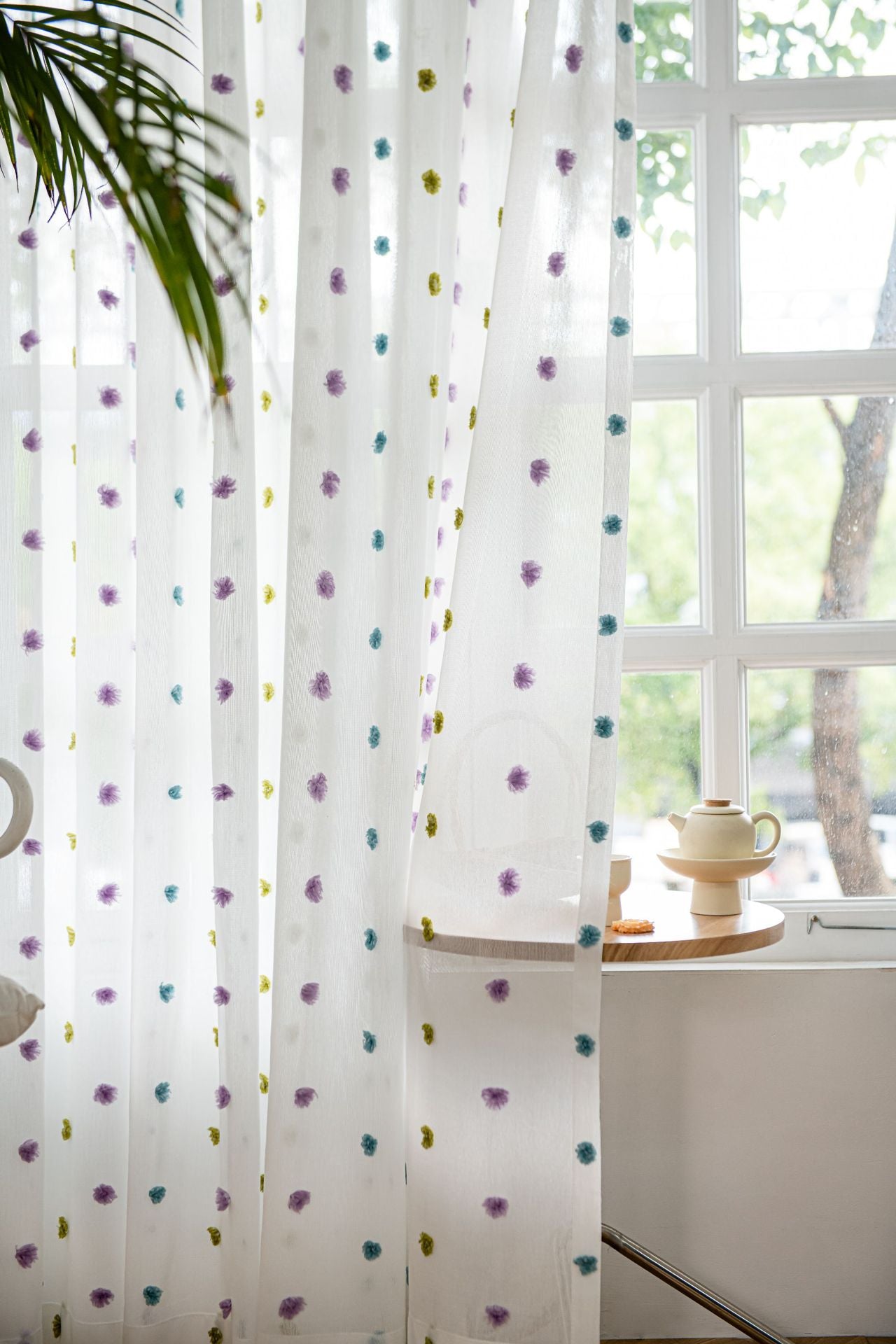 Full of Colourful Cotton Candy Sheer Curtain (Blue, Purple and Green)