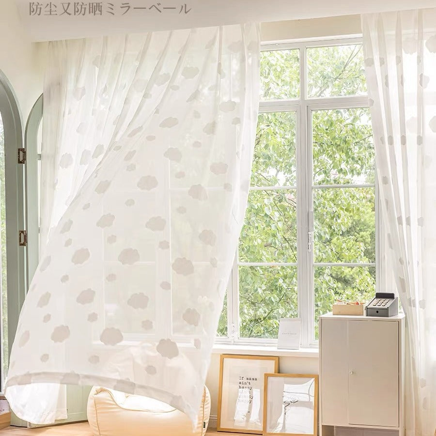Kid Style White Cloud Embroidery Sheer Curtains, Kids Bedroom Curtain, Gray Curtain, Custom Made Sheer Voile Tulle Curtain
