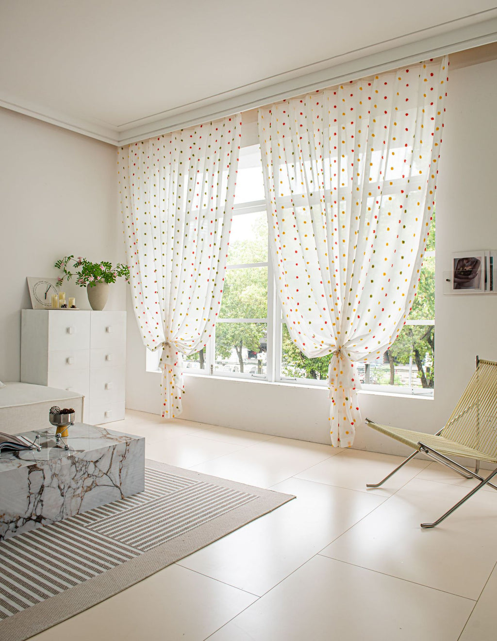 Full of Colourful Cotton Candy Sheer Curtain (Red, Yellow and Green)