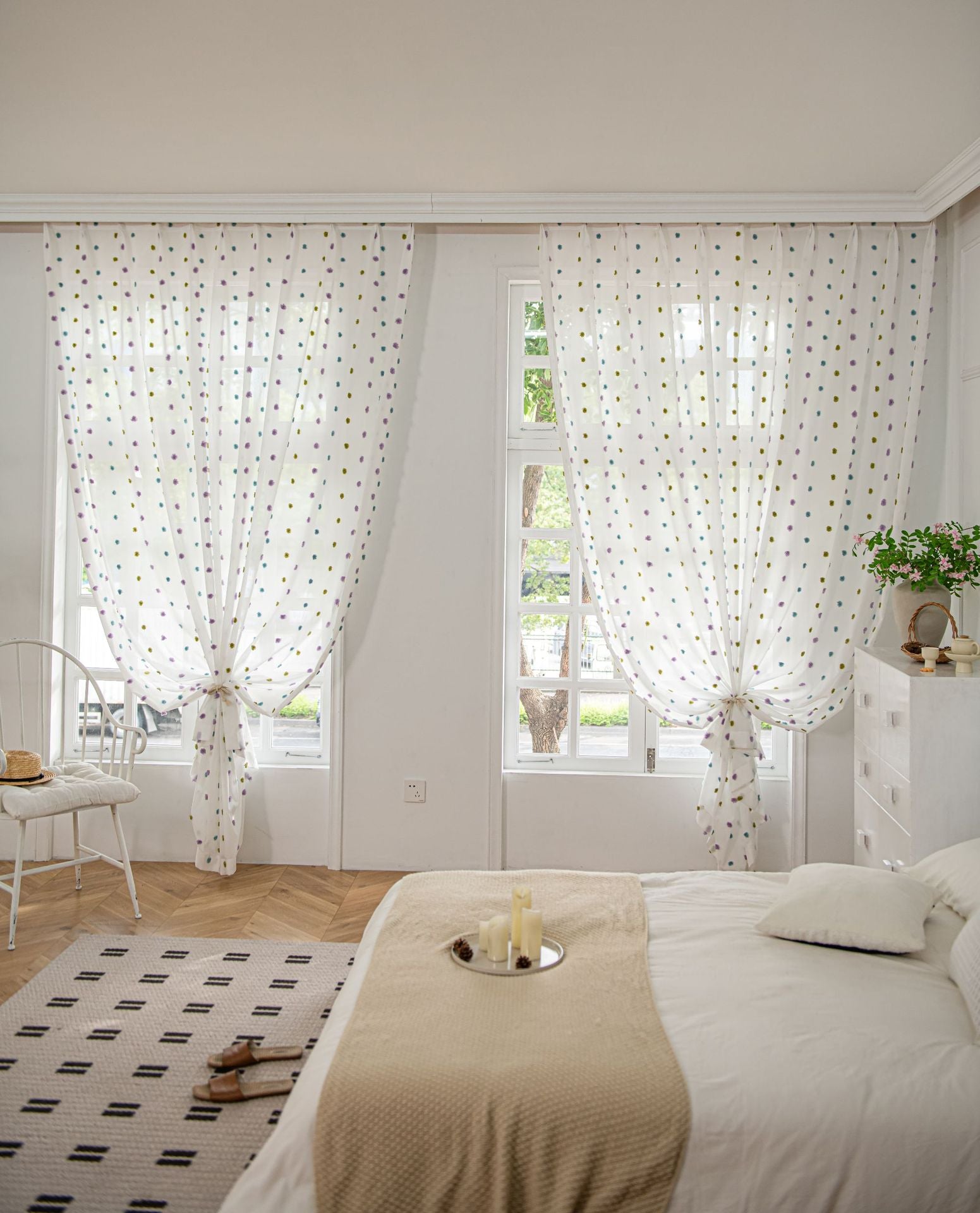 Full of Colourful Cotton Candy Sheer Curtain (Blue, Purple and Green)