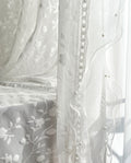 Flower Embroidery Sheer Curtain with White Wave Lace Edge, Wedding Lace Edge Decoration Voile Tulle, Romance Embroidery Sheer Laced Curtain