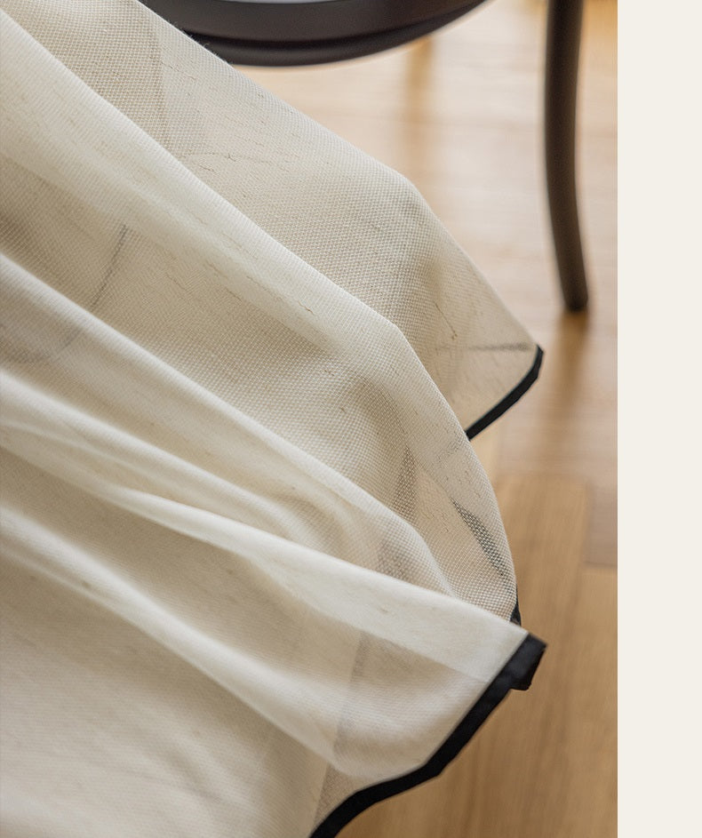 Custom Linen Pattern Sheer Curtain with Black Edge
