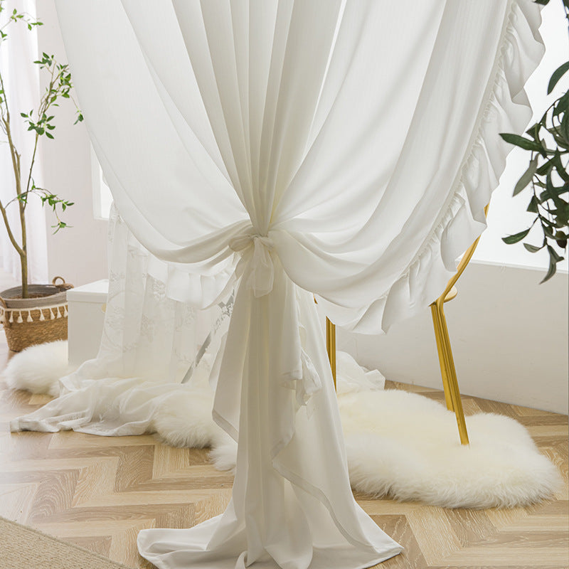Wedding Ruffle Decoration Curtain - Romance Texture Shabby Chic Ruffle Sheer Curtain, Ruffled Laced Curtain