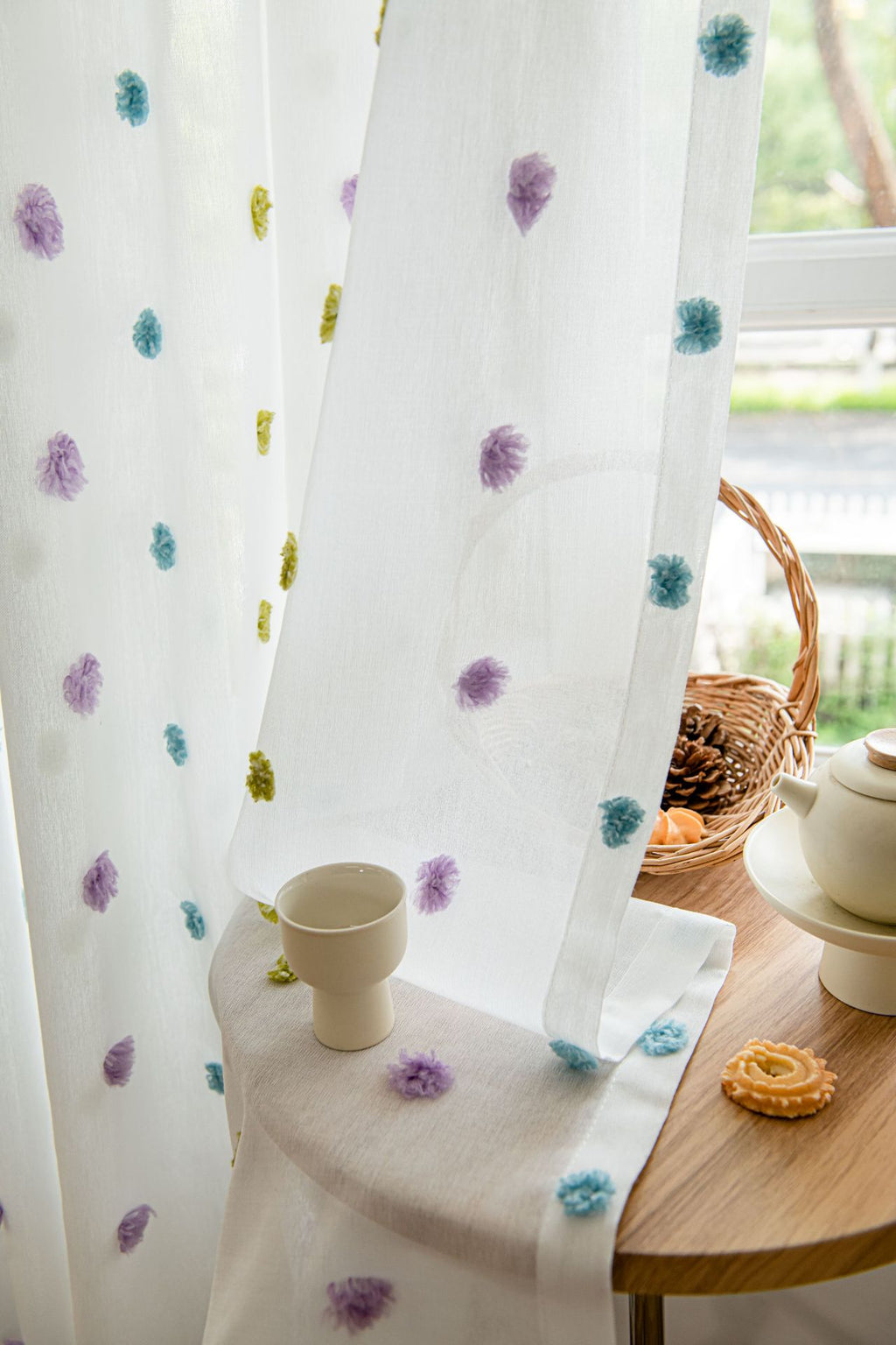 Full of Colourful Cotton Candy Sheer Curtain (Blue, Purple and Green)