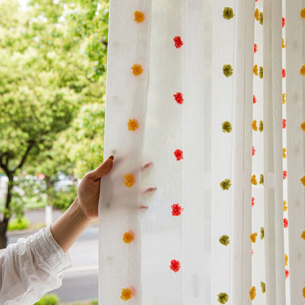 Full of Colourful Cotton Candy Sheer Curtain (Red, Yellow and Green)