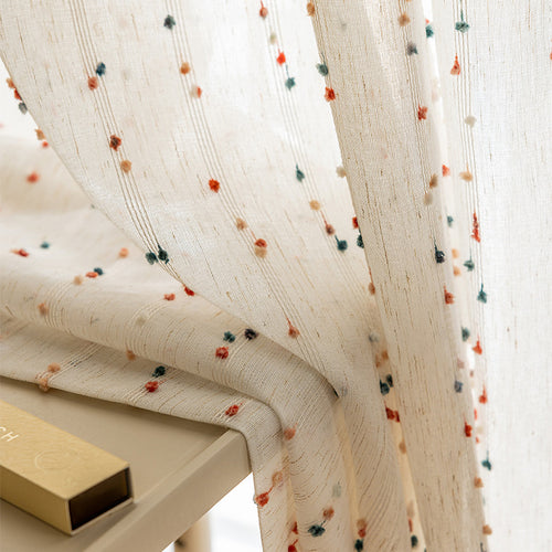 Colorful Candy Beam Woven Striped Linen Style Textured Sheer Curtains