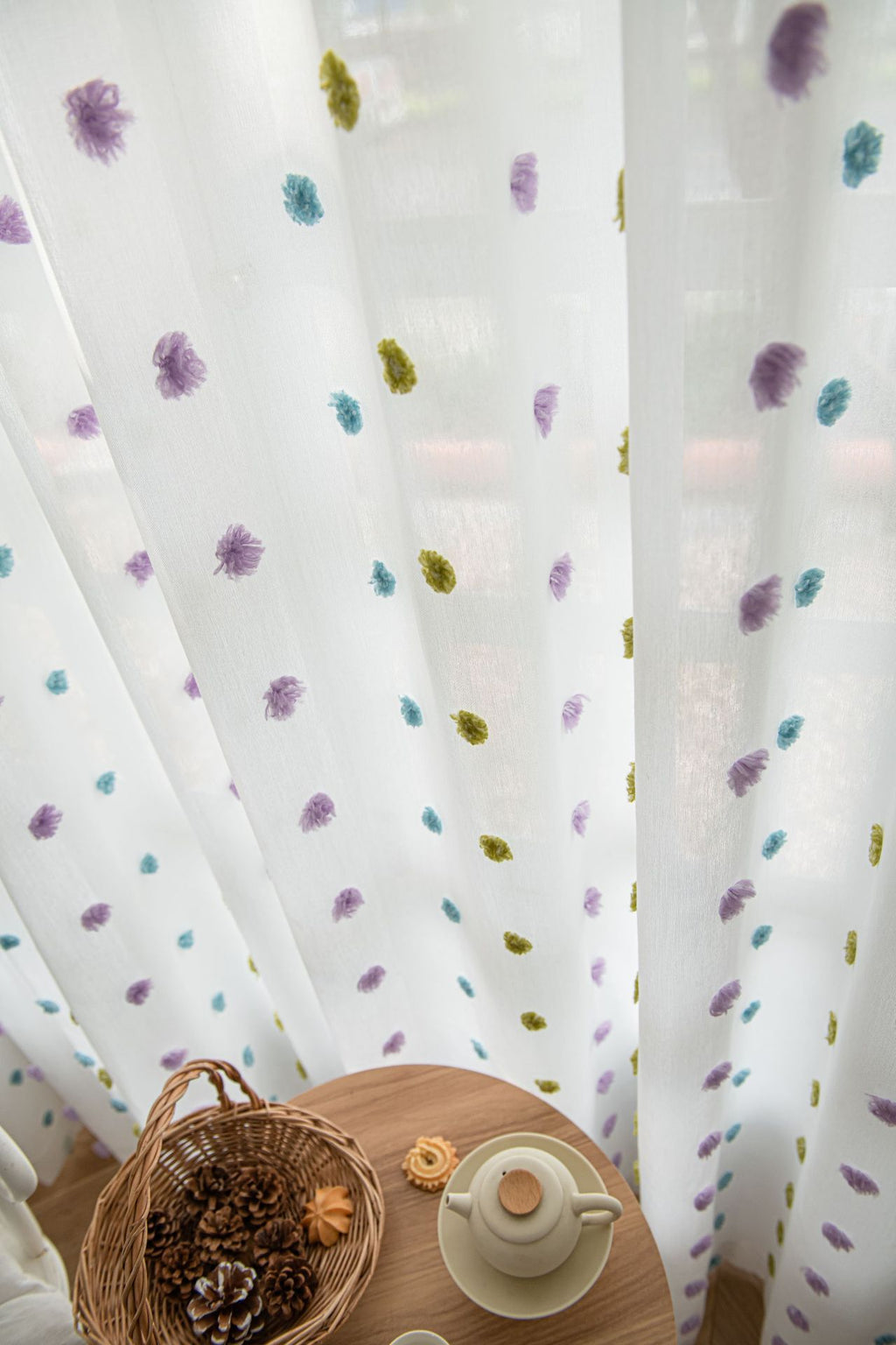 Full of Colourful Cotton Candy Sheer Curtain (Blue, Purple and Green)