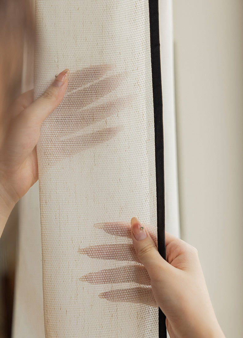 Custom Linen Pattern Sheer Curtain with Black Edge