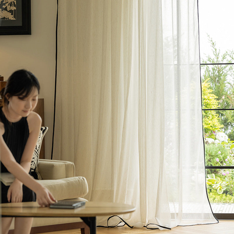 Custom Linen Pattern Sheer Curtain with Black Edge
