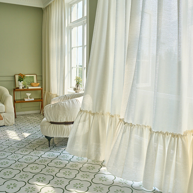 Sparkling Wire "Sunset" Ruffle Sheer Curtain, Luxury High Gloss Glitter Powder Tulle Champagne Gold Color Tulle, Ruffled Laced Curtain