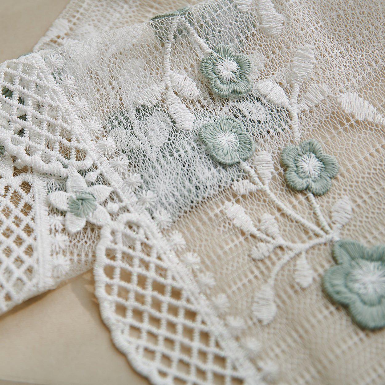 Embroidery Flower with Patterned Bottom Edge Sheer Curtain (Light Blue Flower)