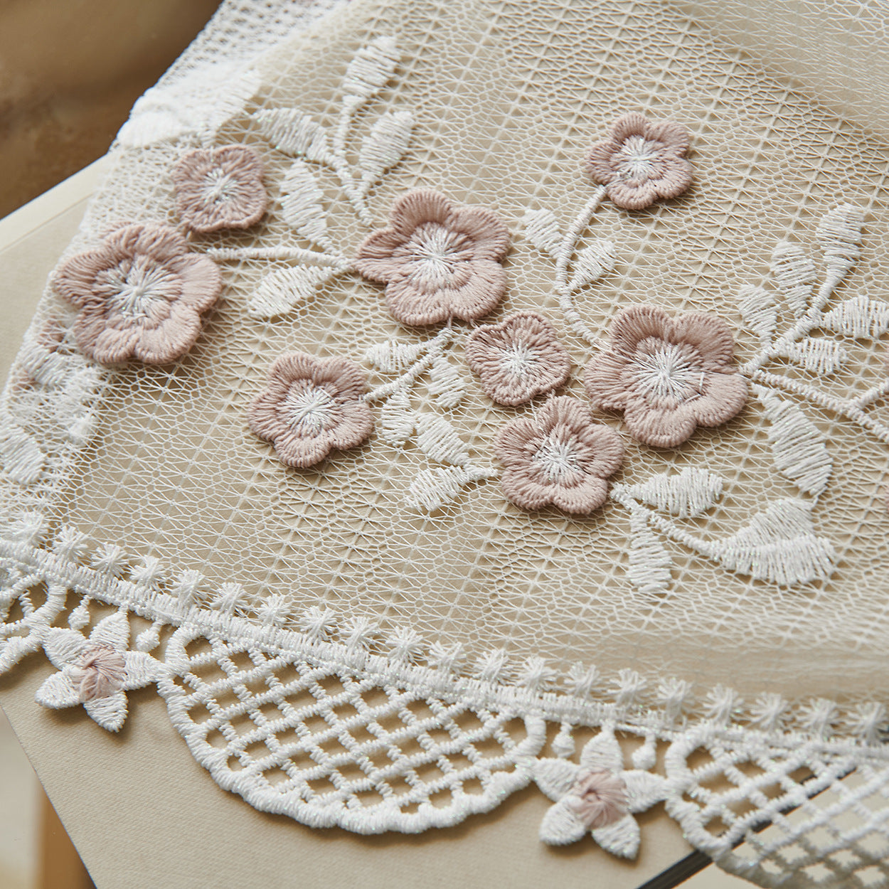 Embroidery Flower with Patterned Bottom Edge Sheer Curtain (Pink Flower)