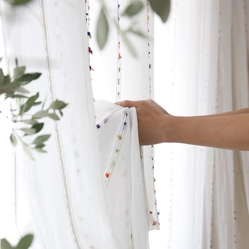 Colorful Woven Stripes Linen Texture Sheer Curtain